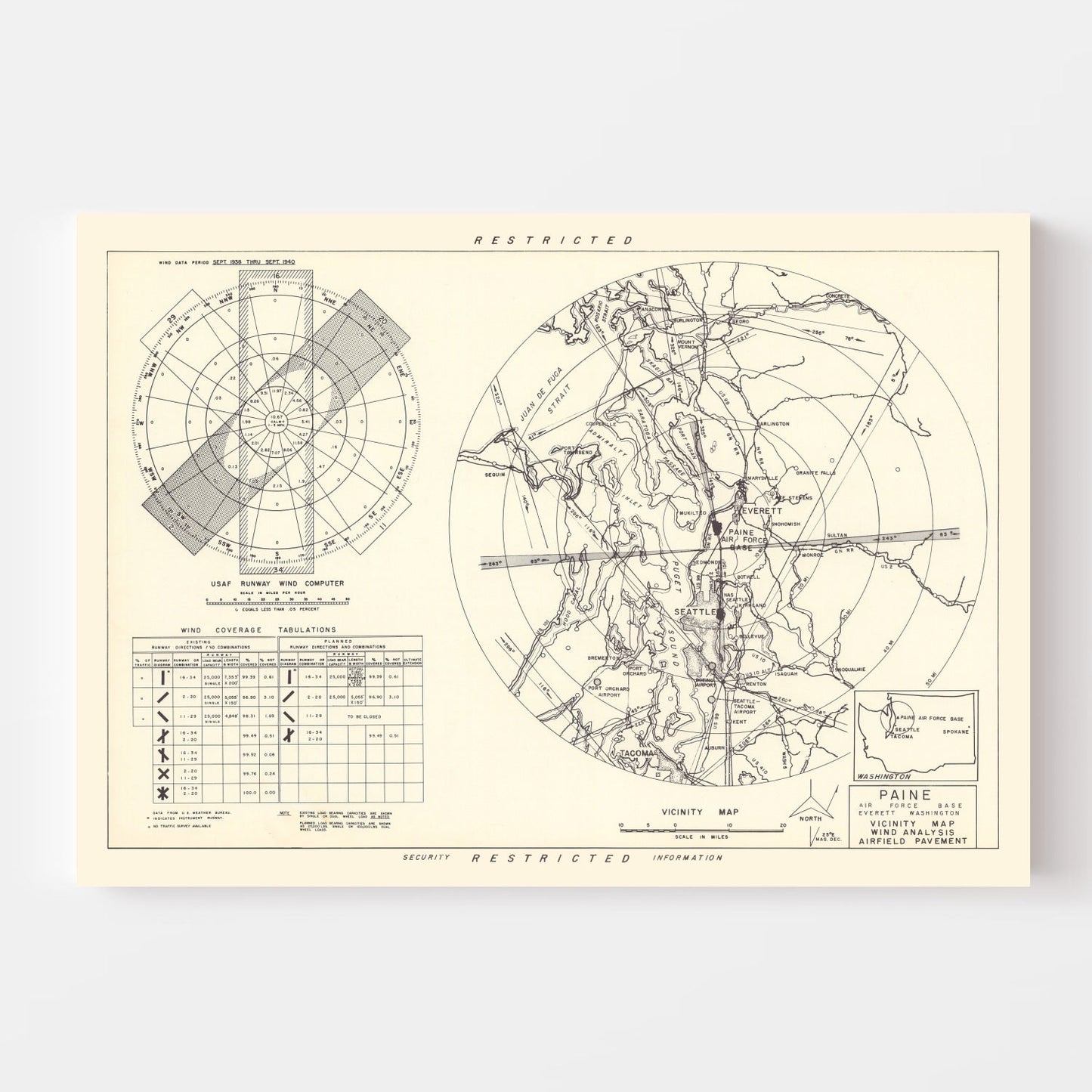 Vintage Map of the Paine Air Fore Base Vicinity, 1952