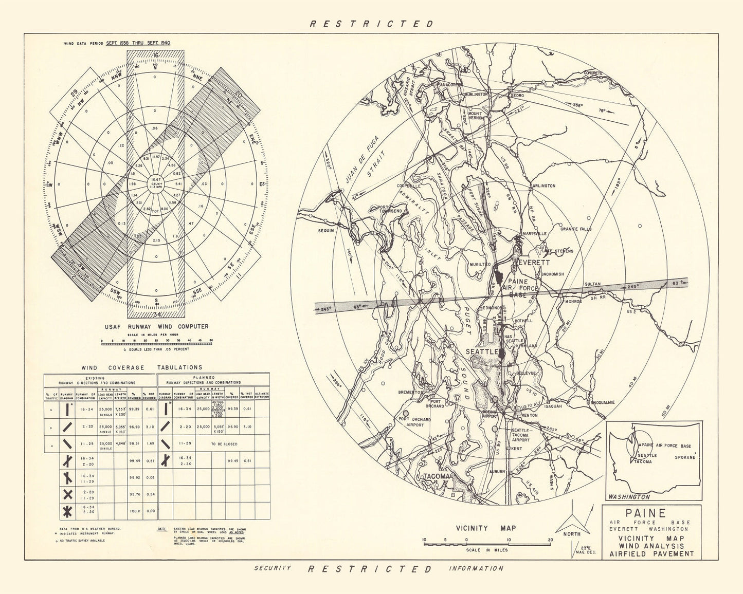 Vintage Map of the Paine Air Fore Base Vicinity, 1952