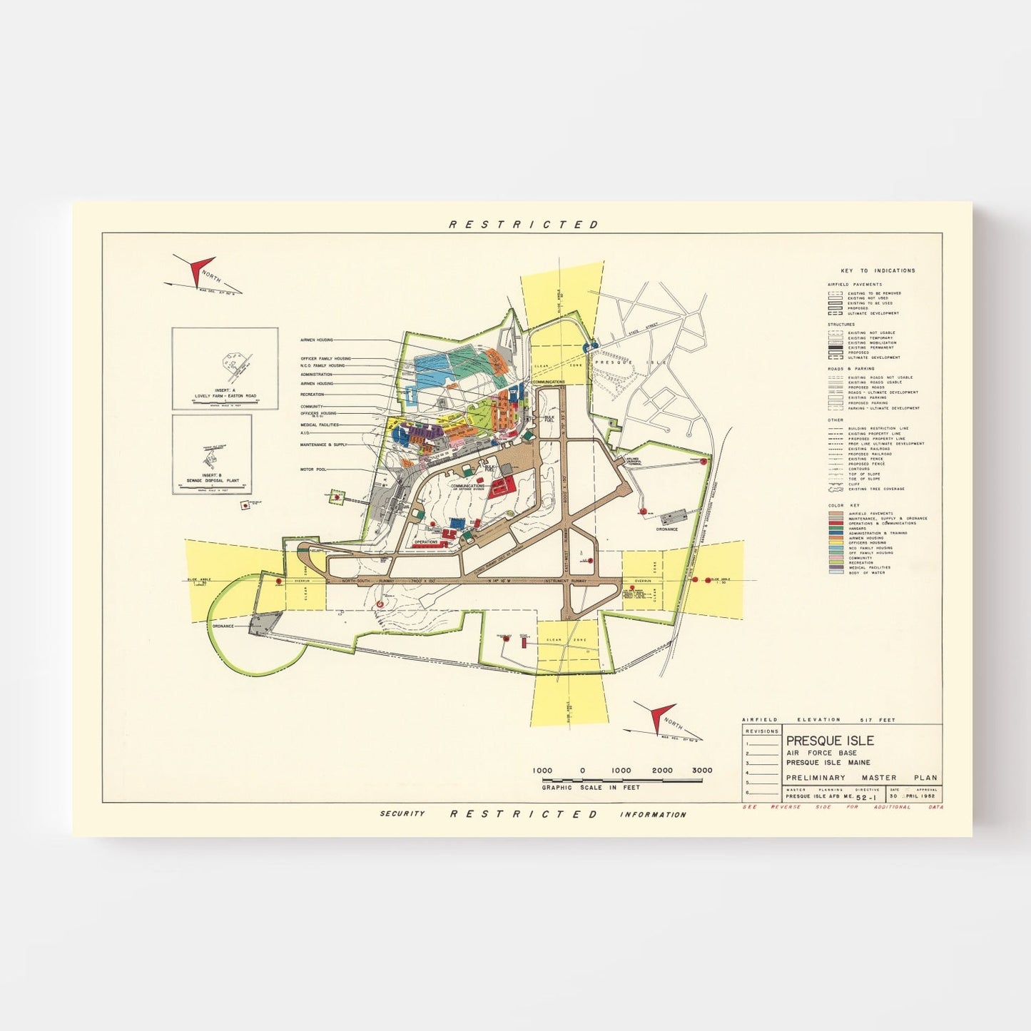 Vintage Map of Presque Isle Air Fore Base, 1952