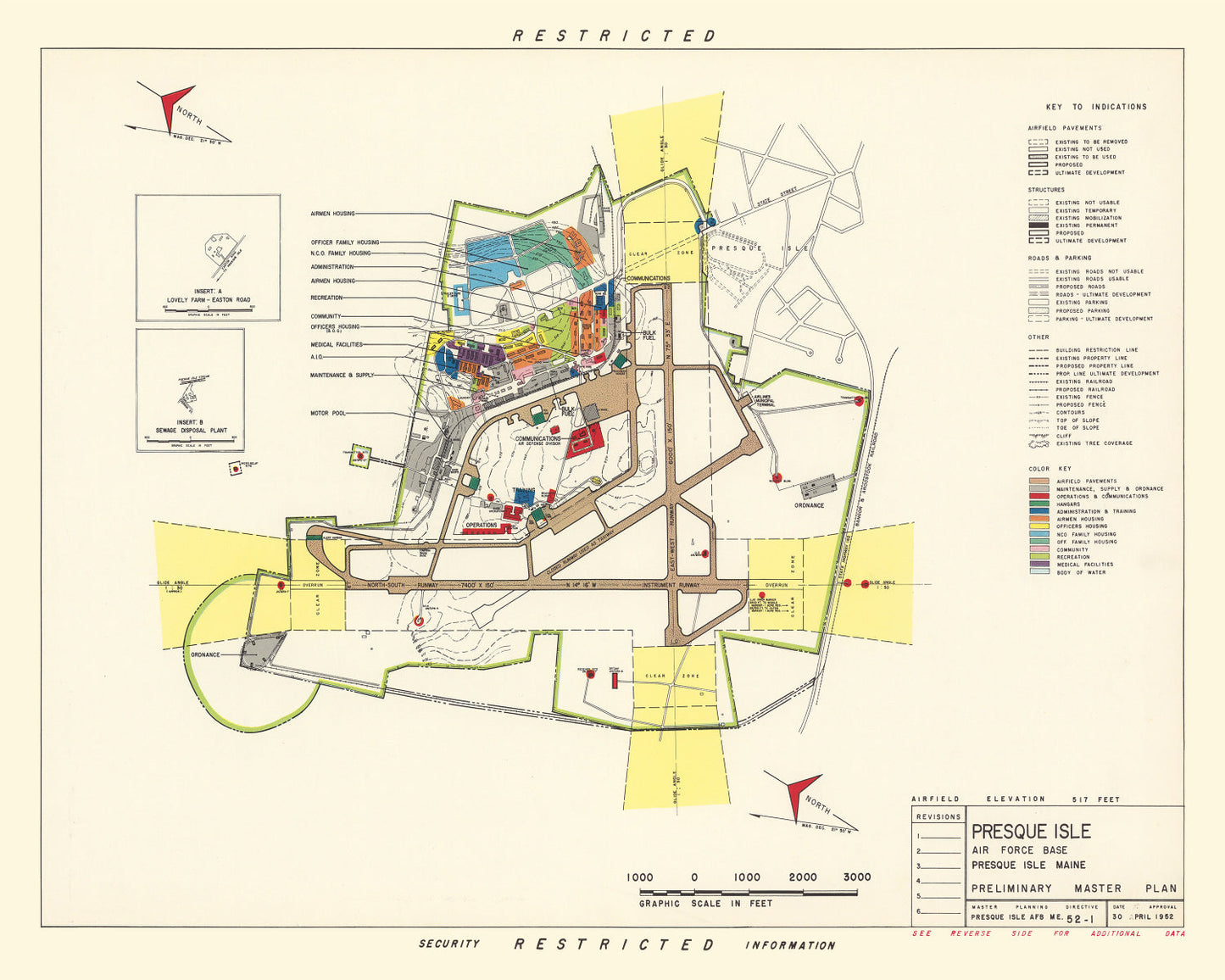 Vintage Map of Presque Isle Air Fore Base, 1952
