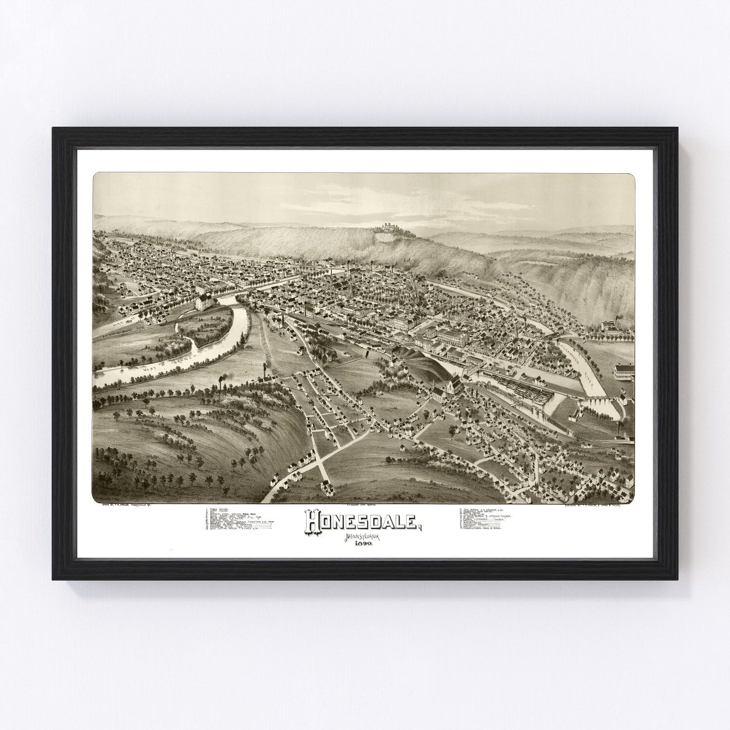 Vintage Map of Honesdale, Pennsylvania 1890