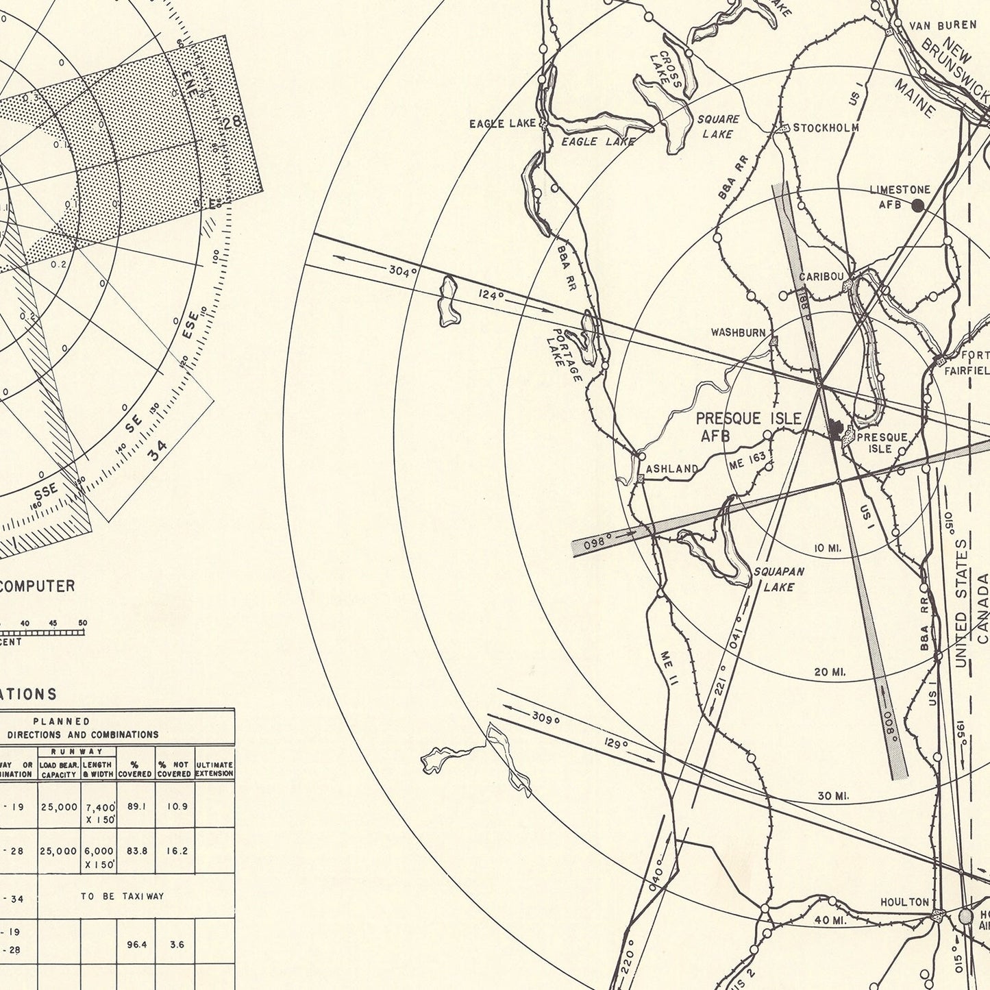 Vintage Map of the Presque Isle Air Fore Base Vicinity, 1952