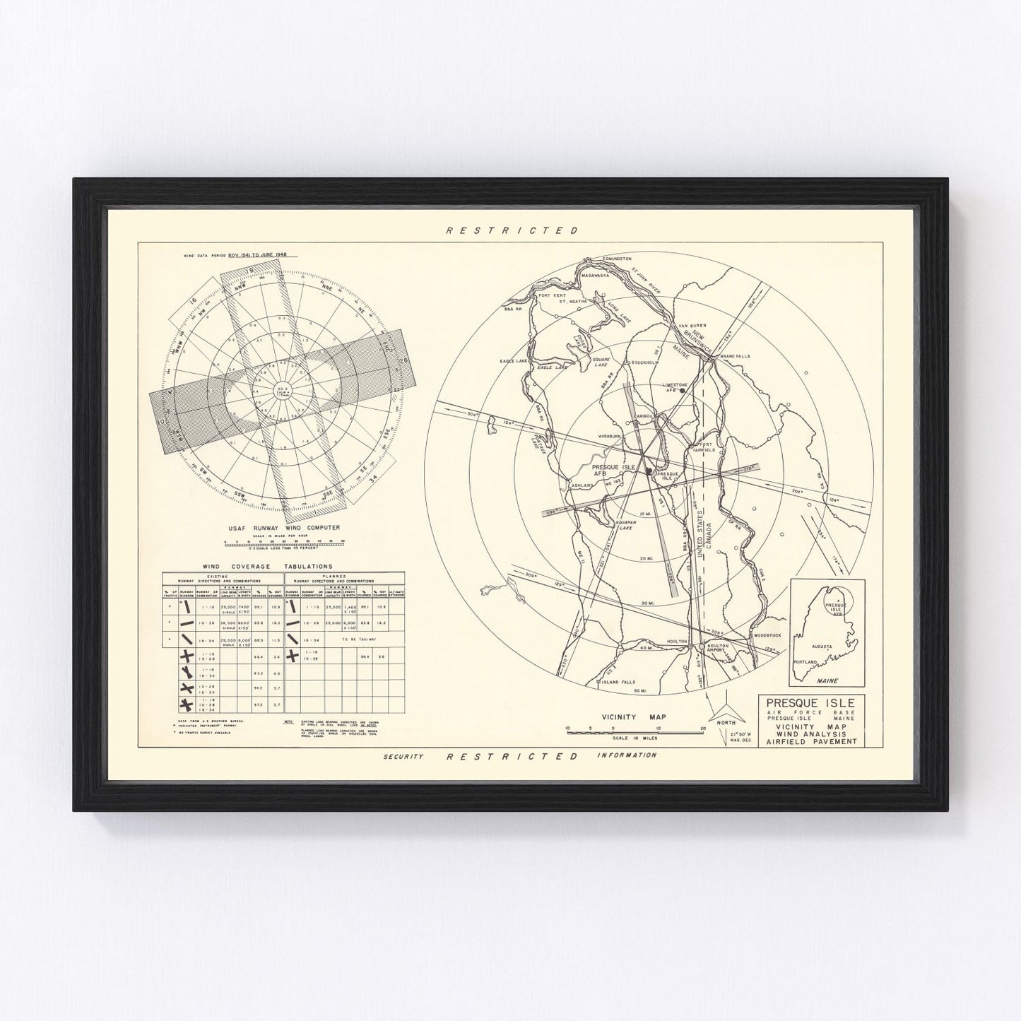 Vintage Map of the Presque Isle Air Fore Base Vicinity, 1952