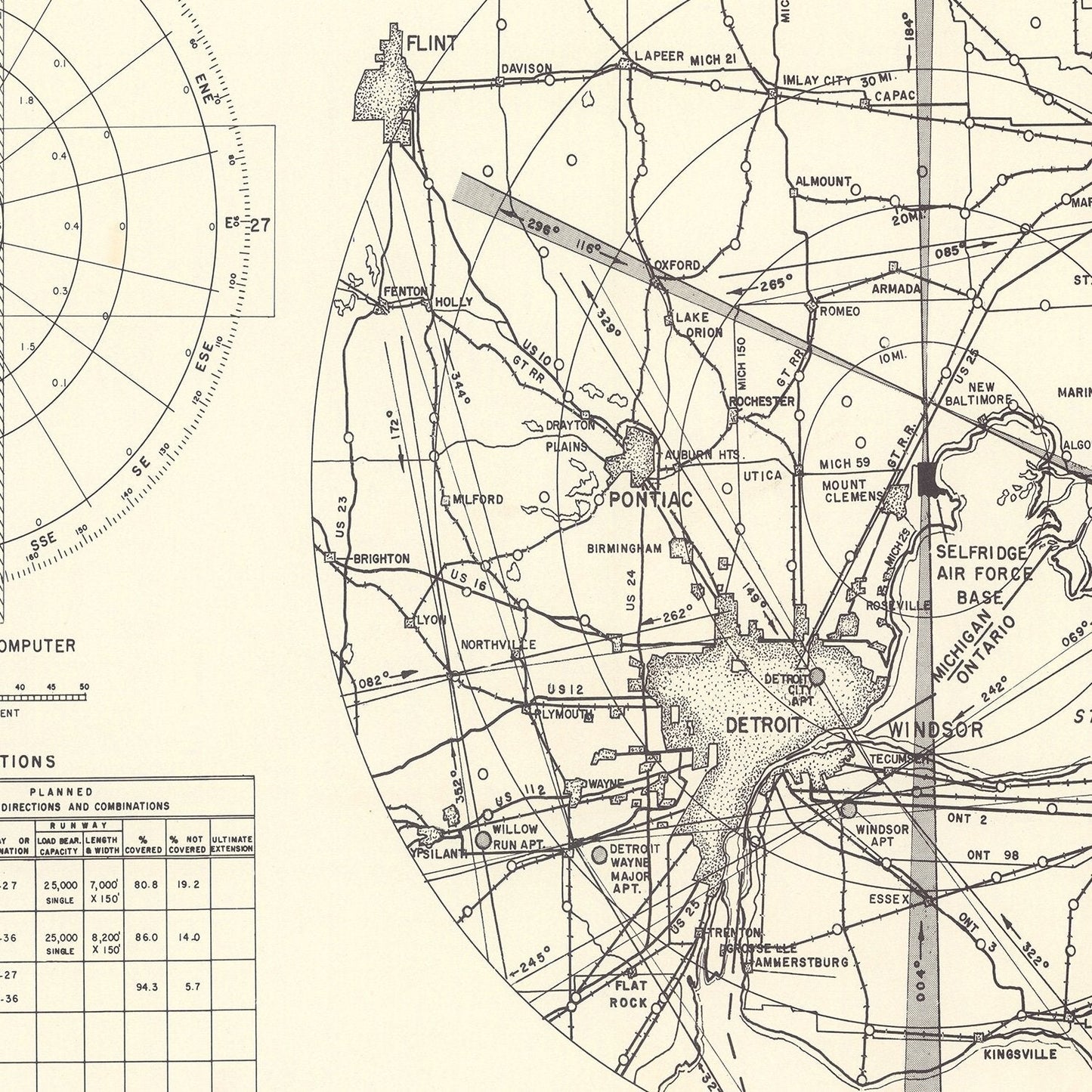 Vintage Map of the Selfridge Air Fore Base Vicinity, 1952