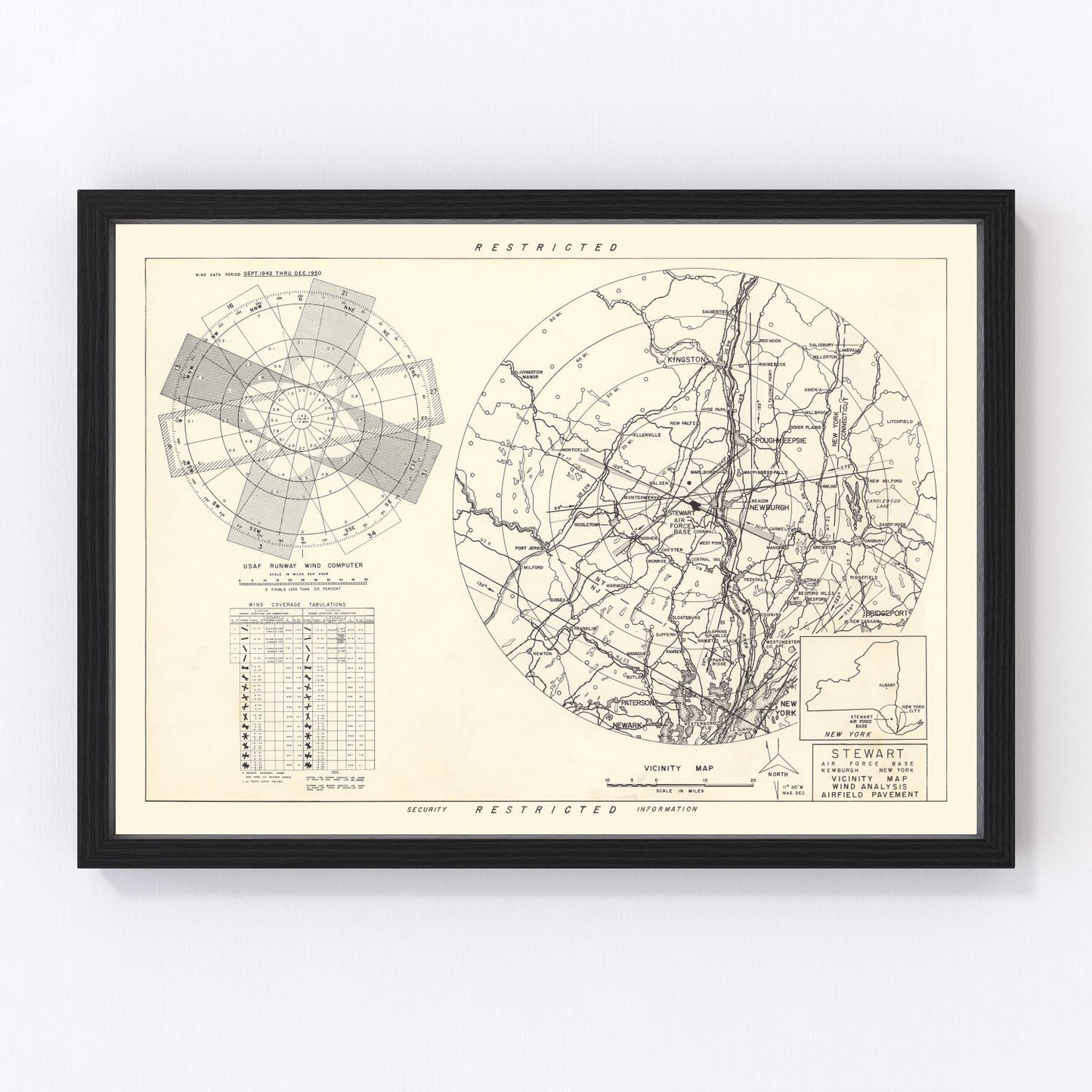 Vintage Map of the Stewart Air Fore Base Vicinity, 1952