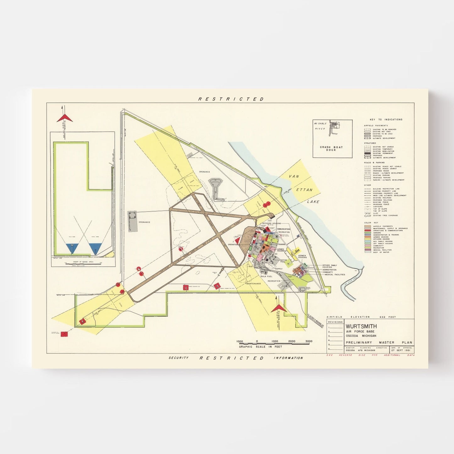 Vintage Map of Wurtsmith Air Force Base, 1952