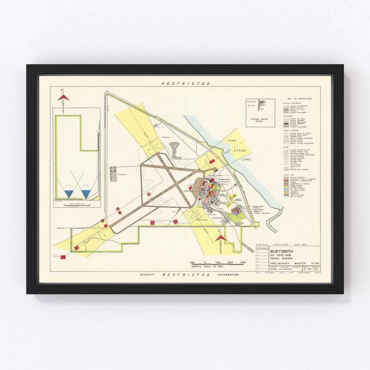 Vintage Map of Wurtsmith Air Force Base, 1952