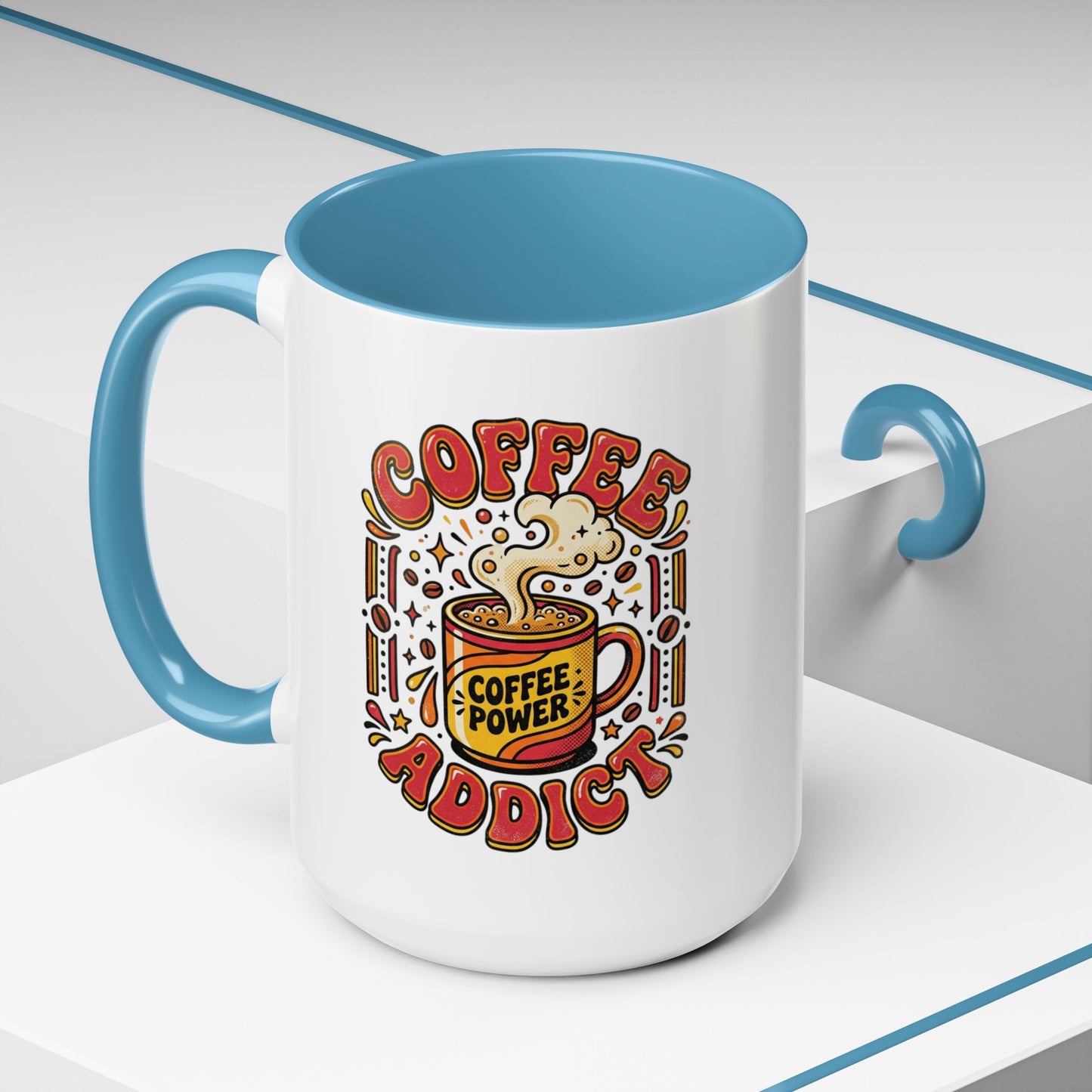 Coffee Addict Accent Mug — "Coffee Power" Retro Coffee Lover Gift (11oz/15oz)