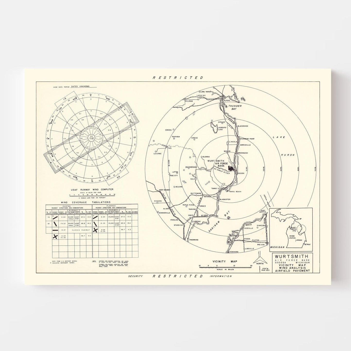 Vintage Map of the Wurtsmith Air Force Base Vicinity, 1952