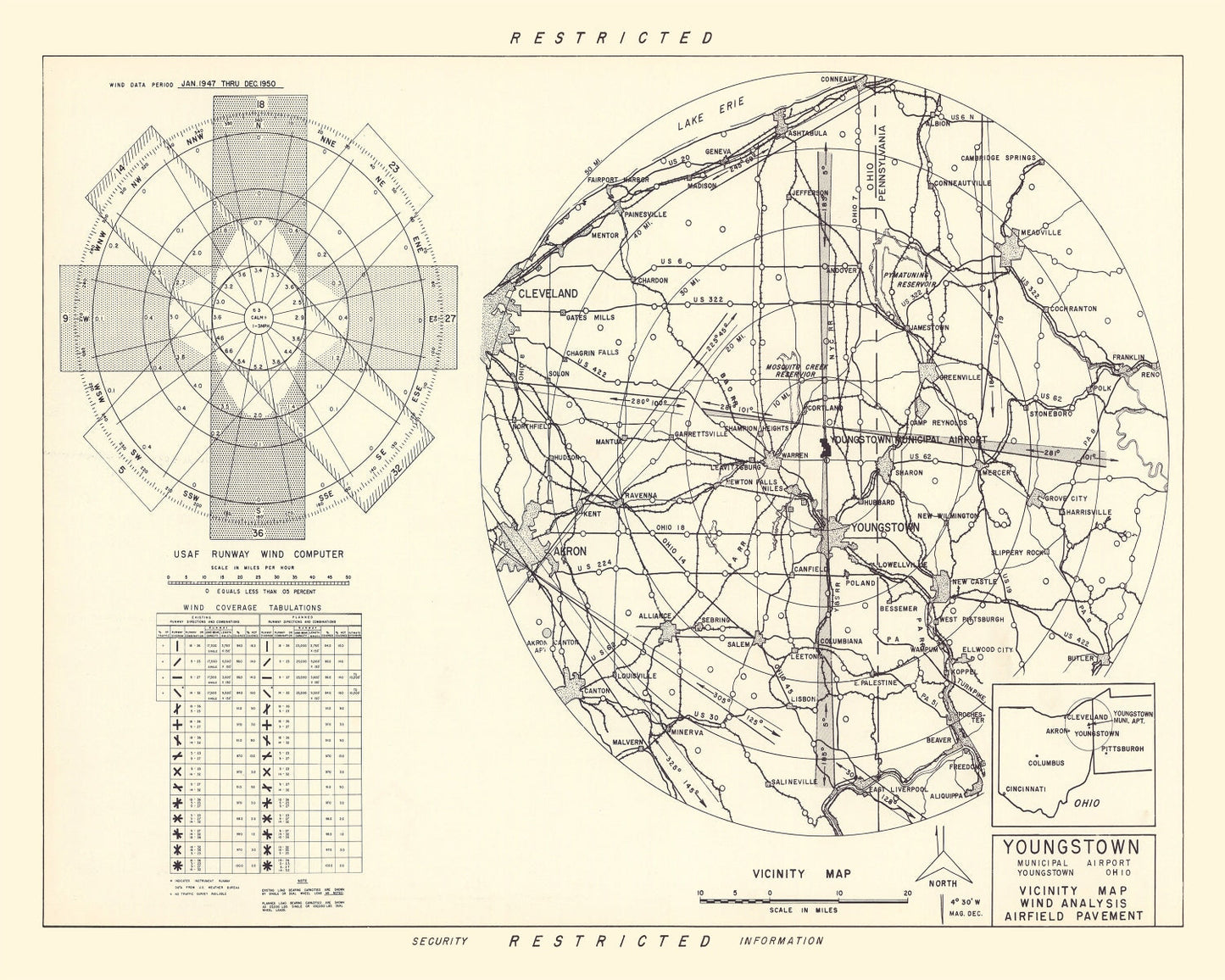 Vintage Map of the Youngstown Municipal Airport Vicinity, 1952