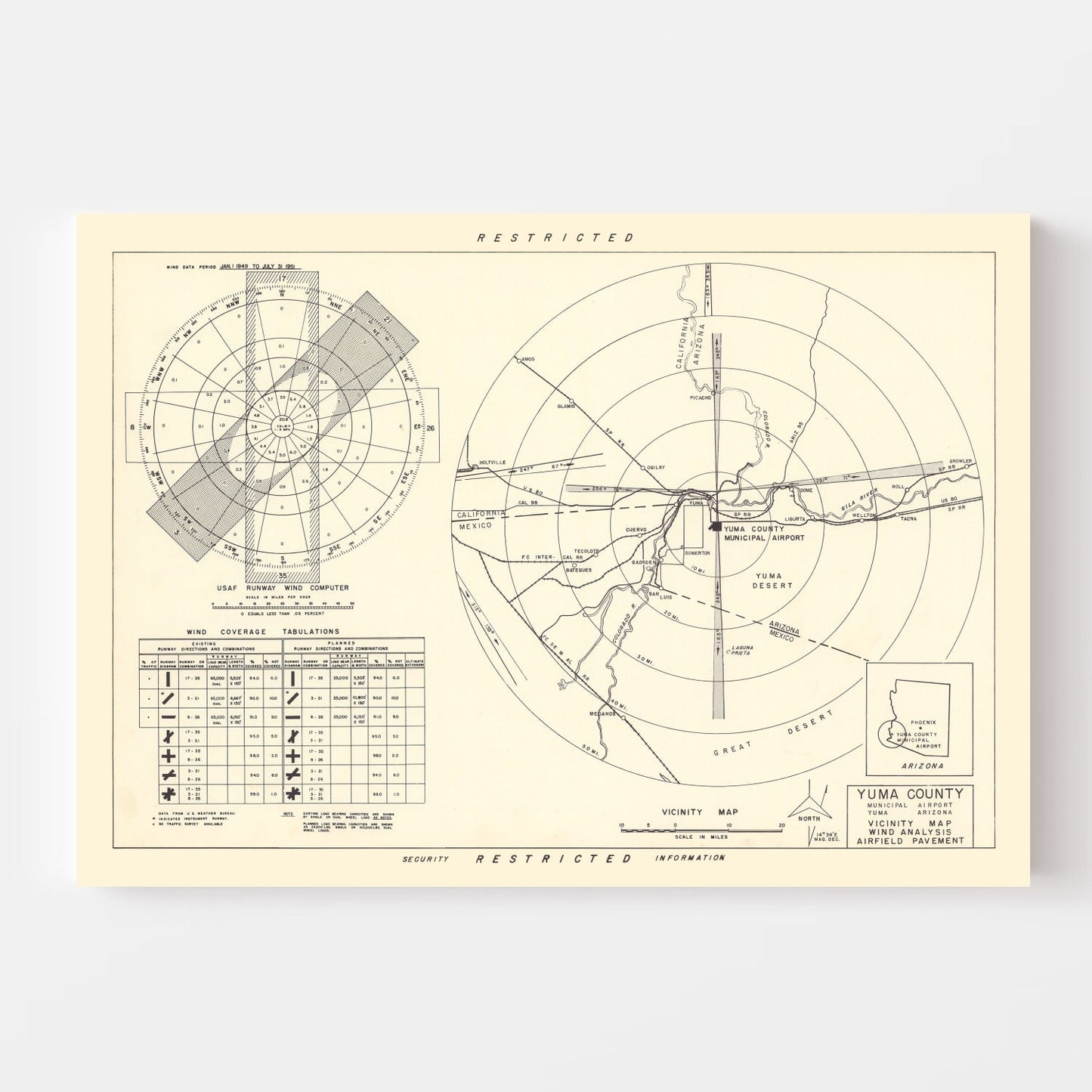 Vintage Map of the Yuma County Municipal Airport Vicinity, 1951