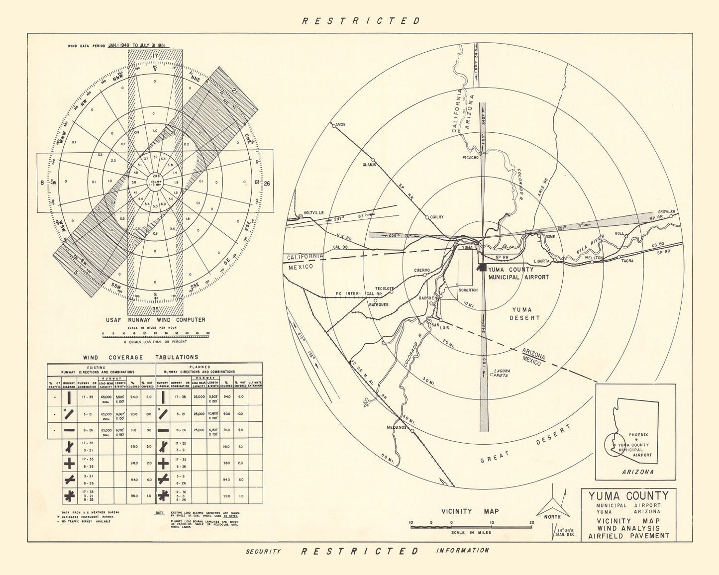 Vintage Map of the Yuma County Municipal Airport Vicinity, 1951