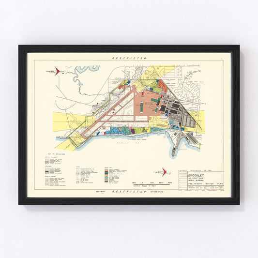 Vintage Map of Brookley Air Force Base, 1952