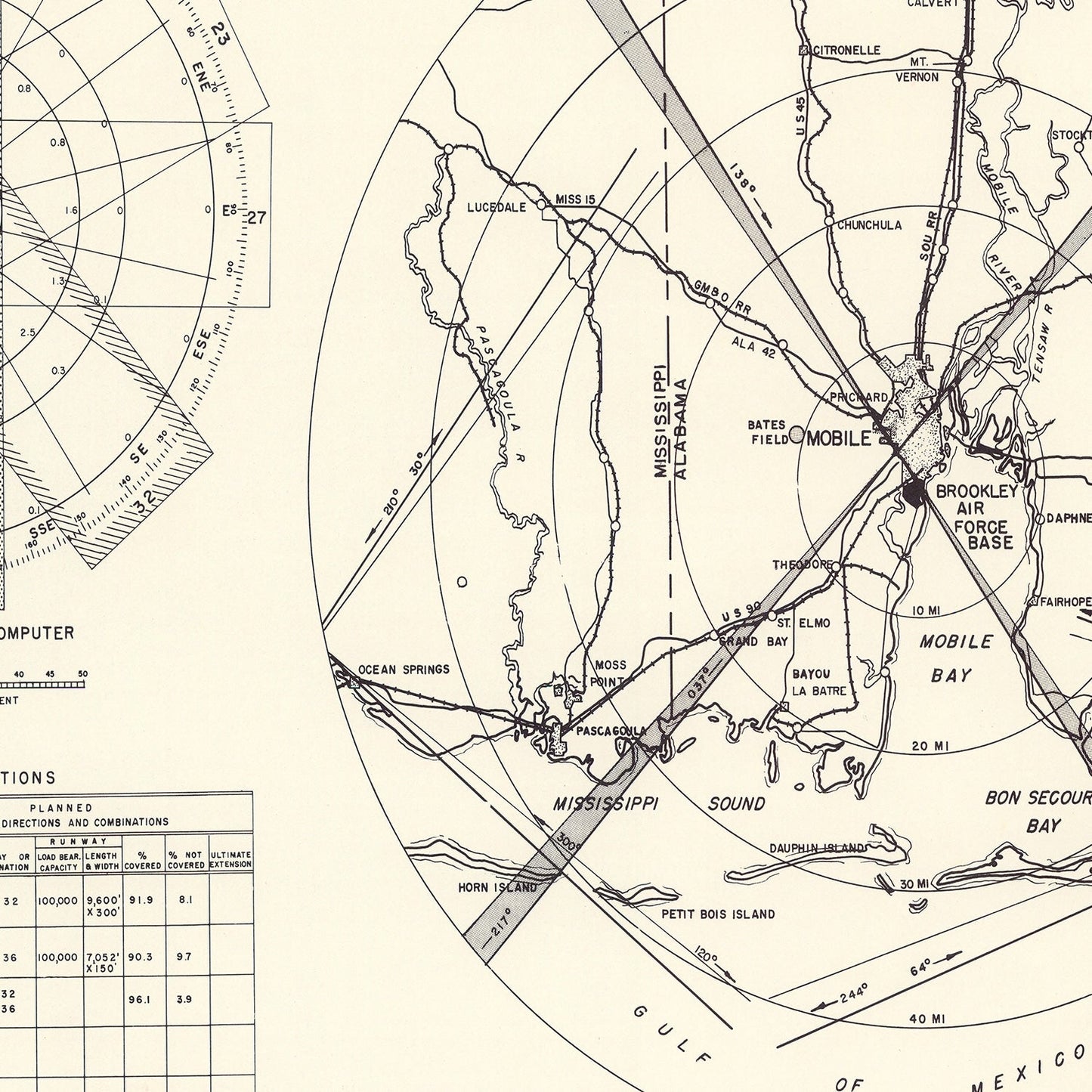 Vintage Map of the Brookley Air Force Base Vicinity, 1952