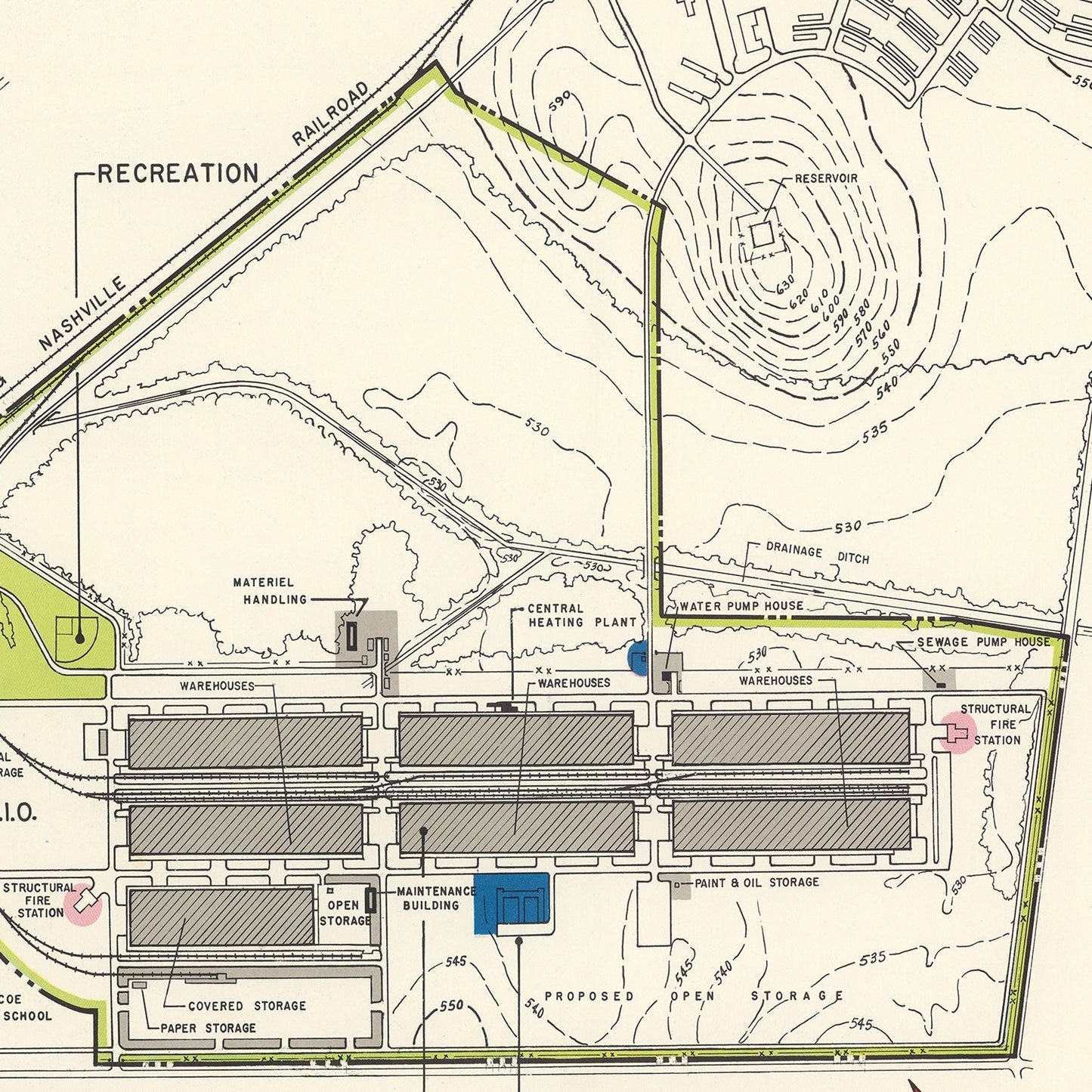 Vintage Map of Gadsden Specialized Air Force Depot, 1952