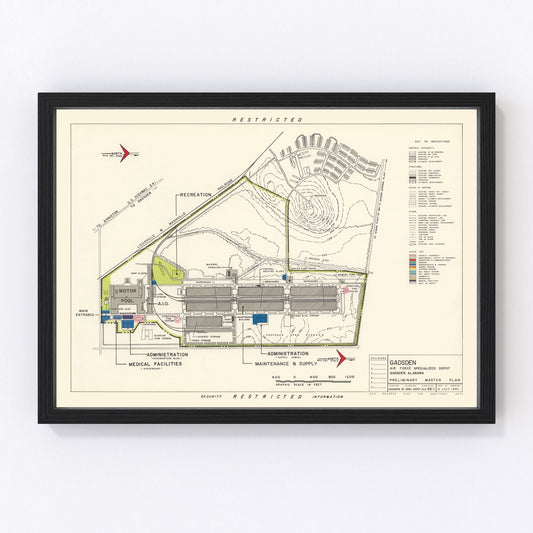 Vintage Map of Gadsden Specialized Air Force Depot, 1952
