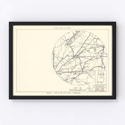 Vintage Map of the Gadsden Specialized Air Force Depot Vicinity, 1952