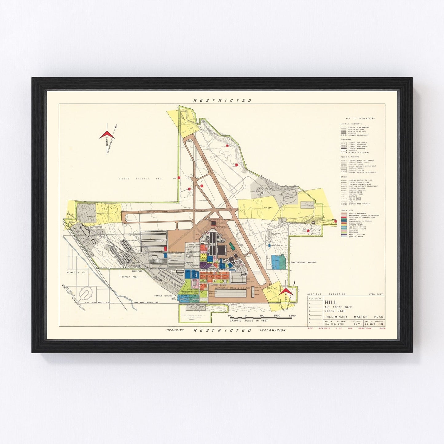 Vintage Map of Hill Air Force Base, 1952