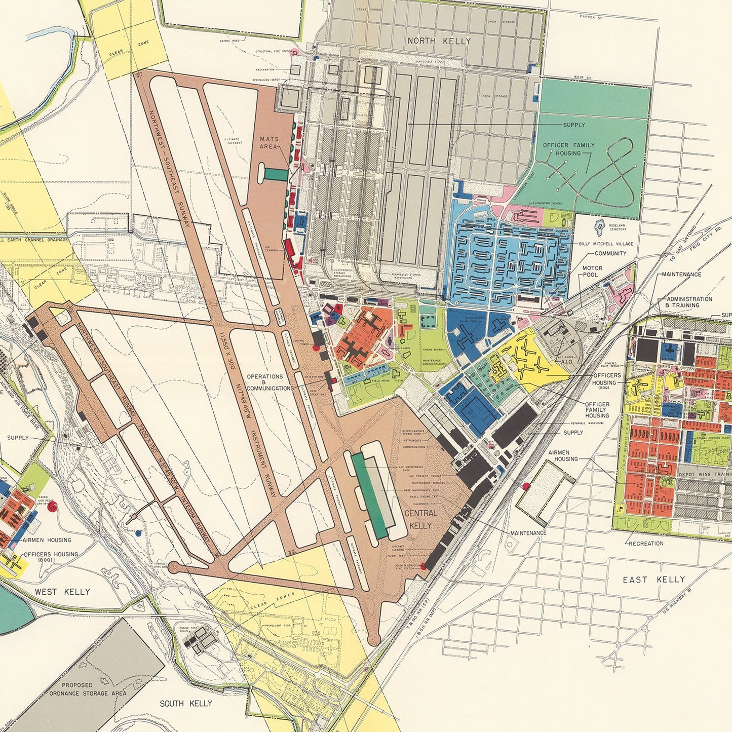 Vintage Map of Kelly Air Force Base, 1952