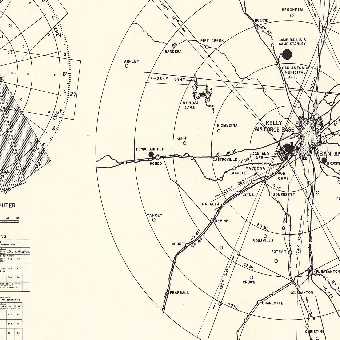 Vintage Map of the Kelly Air Force Base Vicinity, 1952
