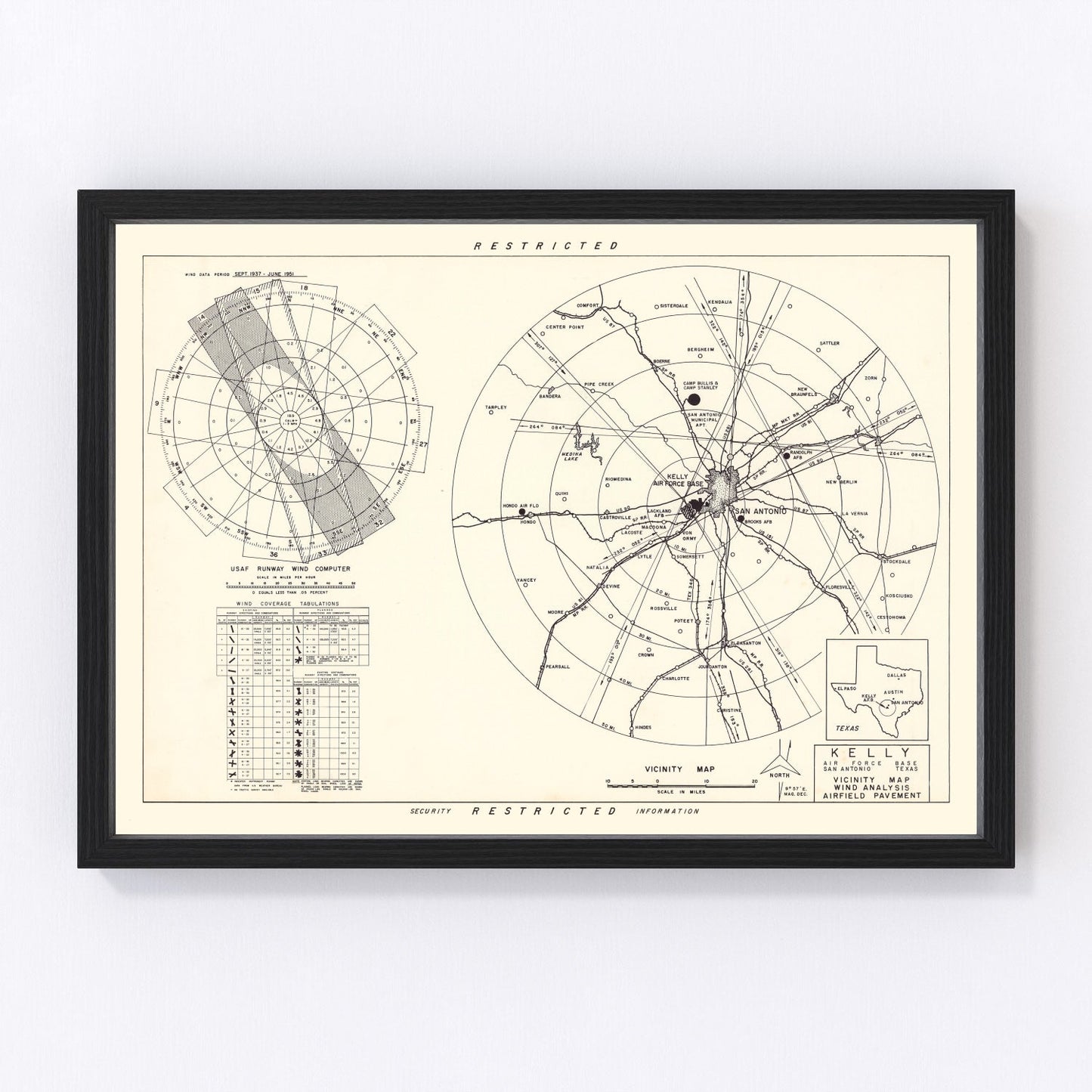 Vintage Map of the Kelly Air Force Base Vicinity, 1952