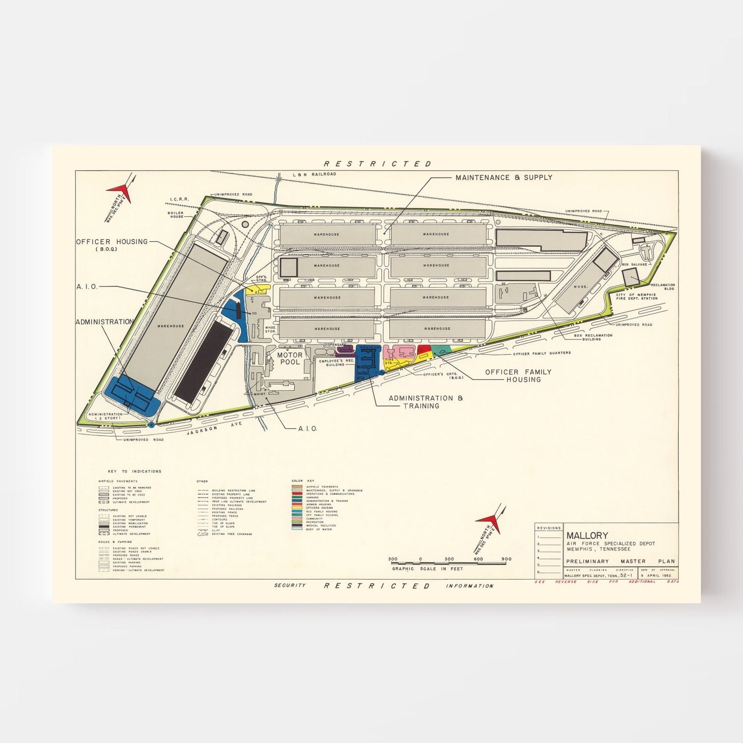 Vintage Map of Mallory Specialized Air Force Depot, 1952
