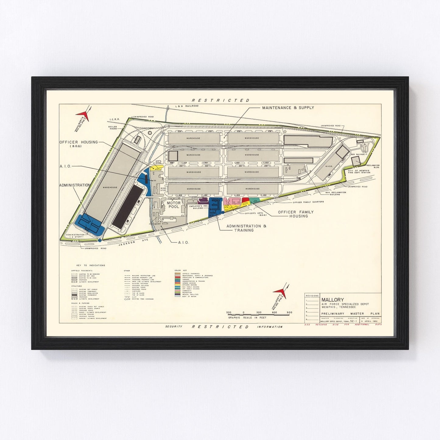 Vintage Map of Mallory Specialized Air Force Depot, 1952