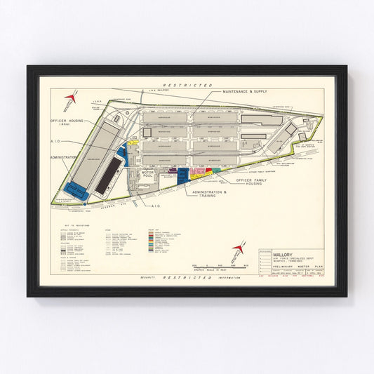 Vintage Map of Mallory Specialized Air Force Depot, 1952