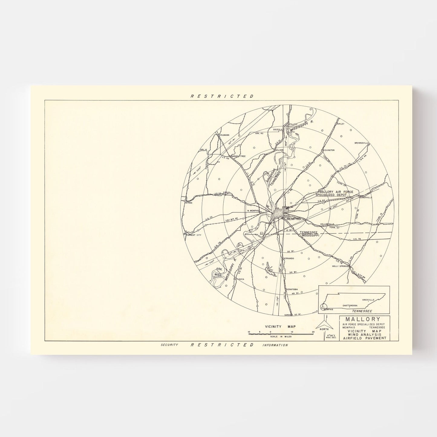 Vintage Map of the Mallory Specialized Air Force Depot Vicinity, 1952