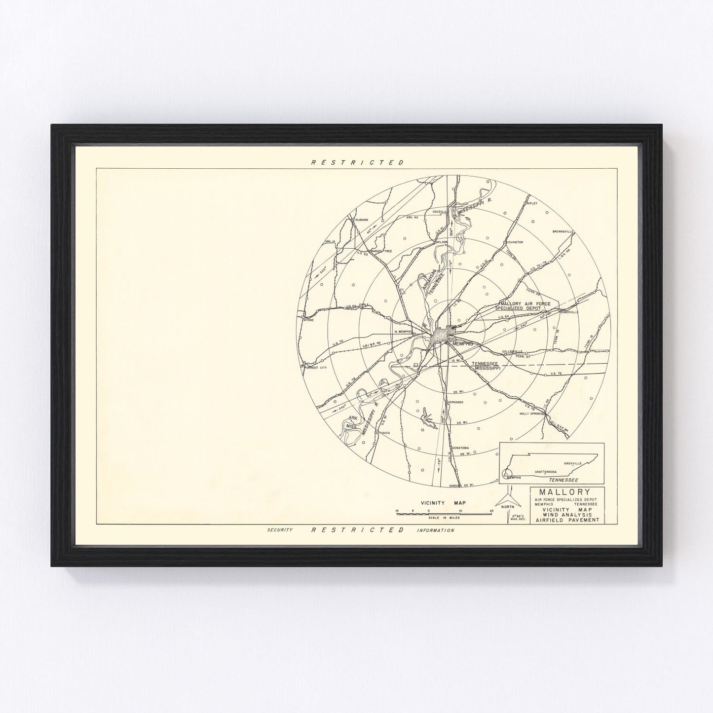 Vintage Map of the Mallory Specialized Air Force Depot Vicinity, 1952