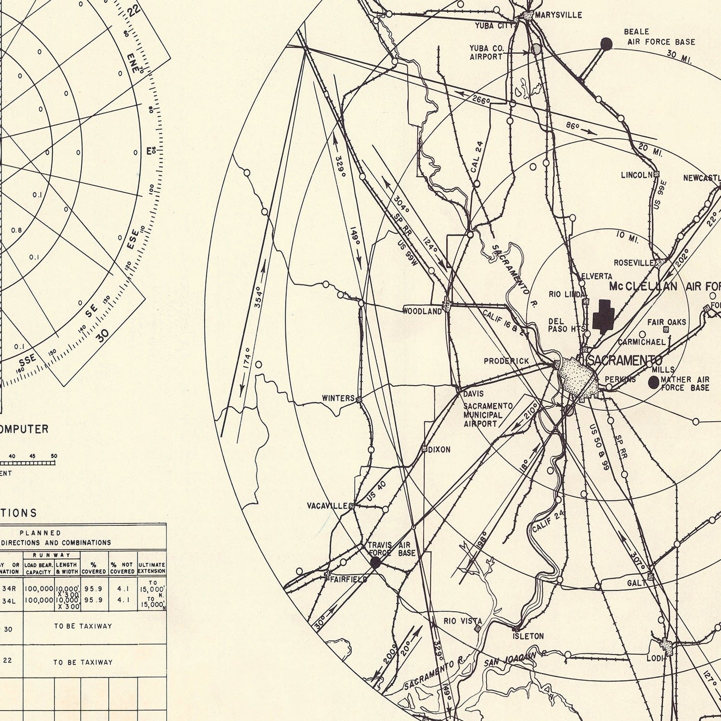 Vintage Map of the McClellan Air Force Base Vicinity, 1952
