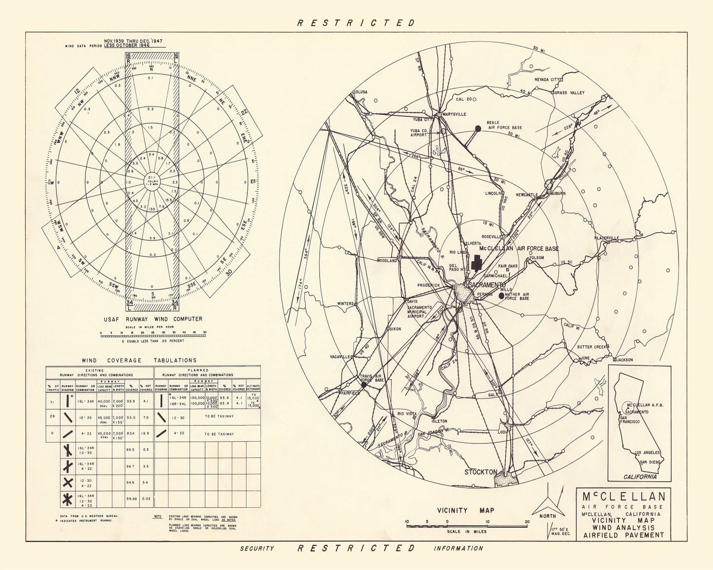 Vintage Map of the McClellan Air Force Base Vicinity, 1952