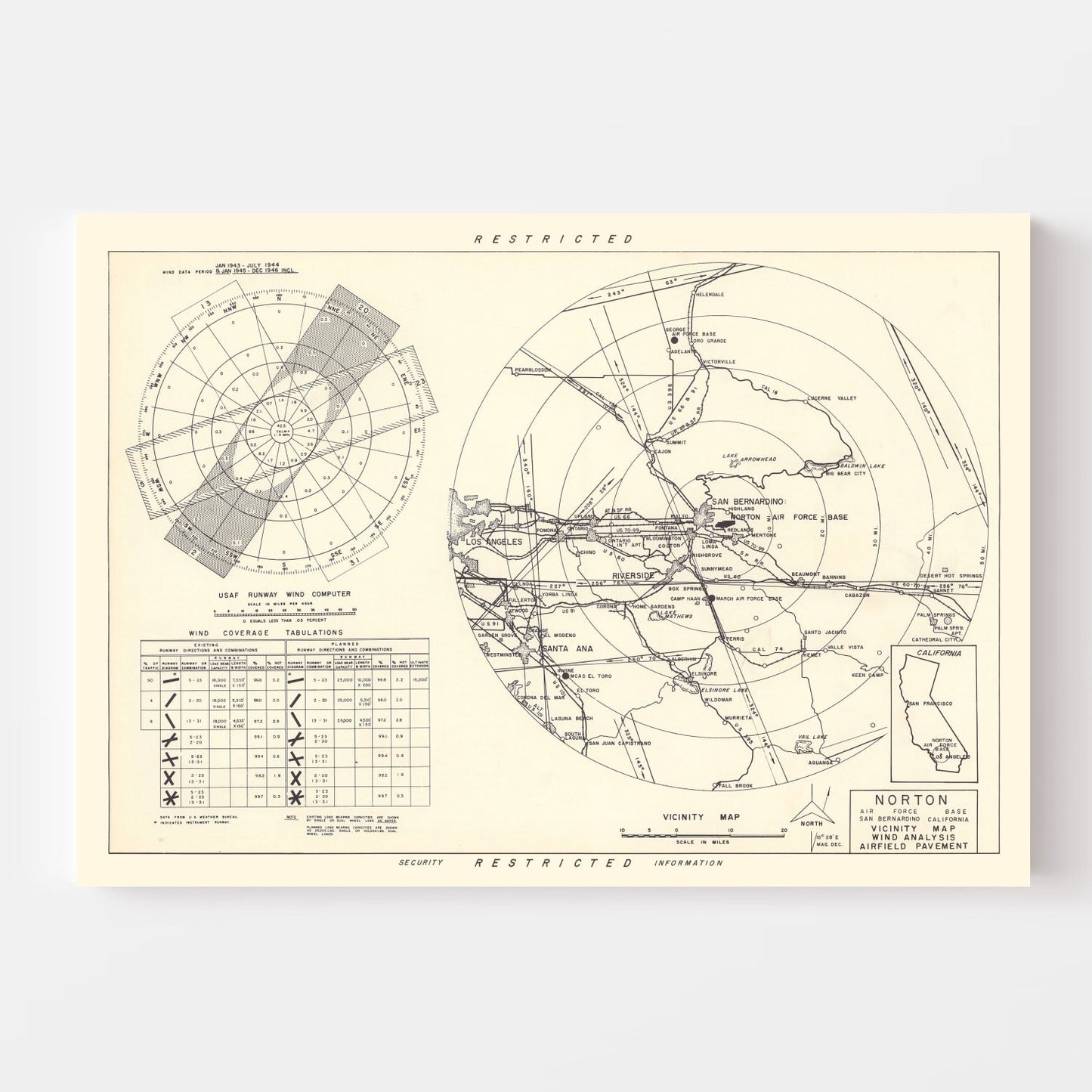 Vintage Map of the Norton Air Force Base Vicinity, 1952