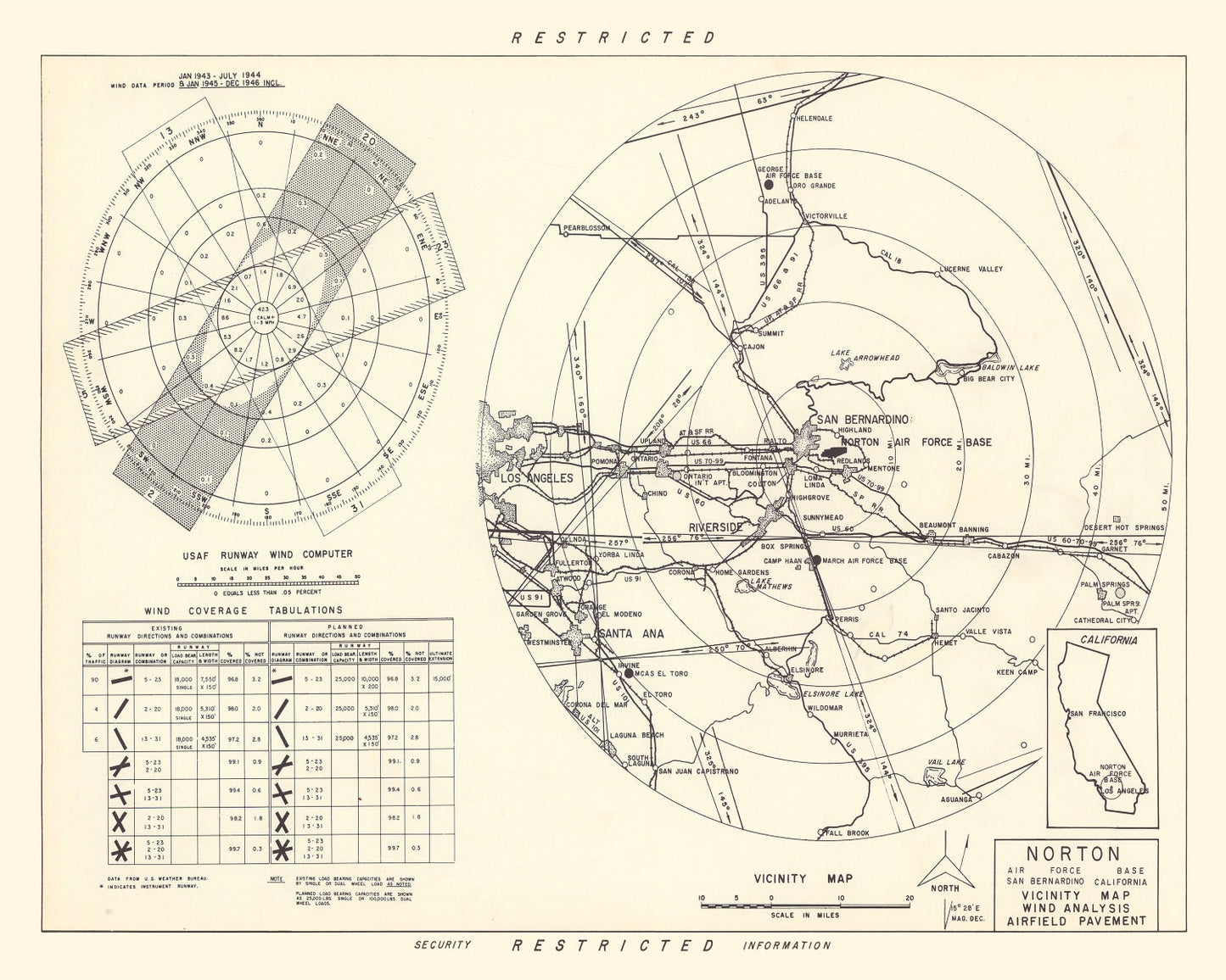 Vintage Map of the Norton Air Force Base Vicinity, 1952