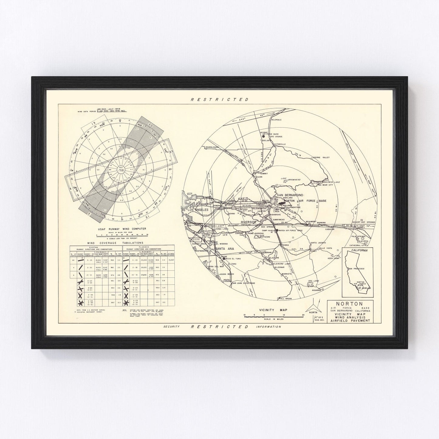 Vintage Map of the Norton Air Force Base Vicinity, 1952