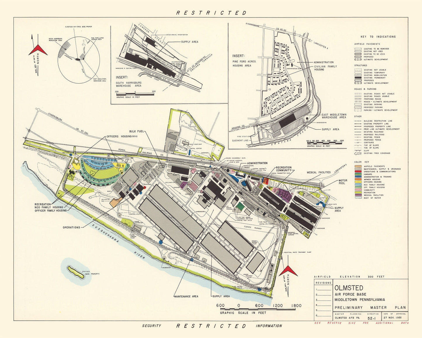 Vintage Map of Olmsted Air Force Base, 1951