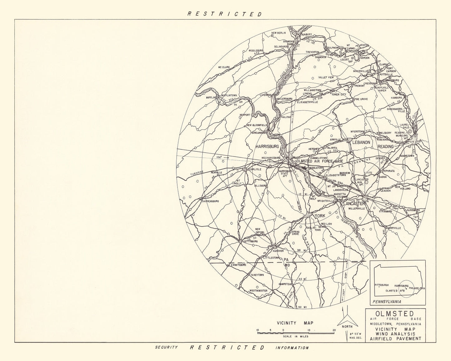 Vintage Map of the Olmsted Air Force Base Vicinity, 1951