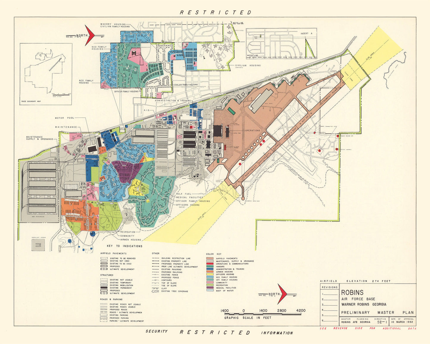 Vintage Map of Robins Air Force Base, 1952