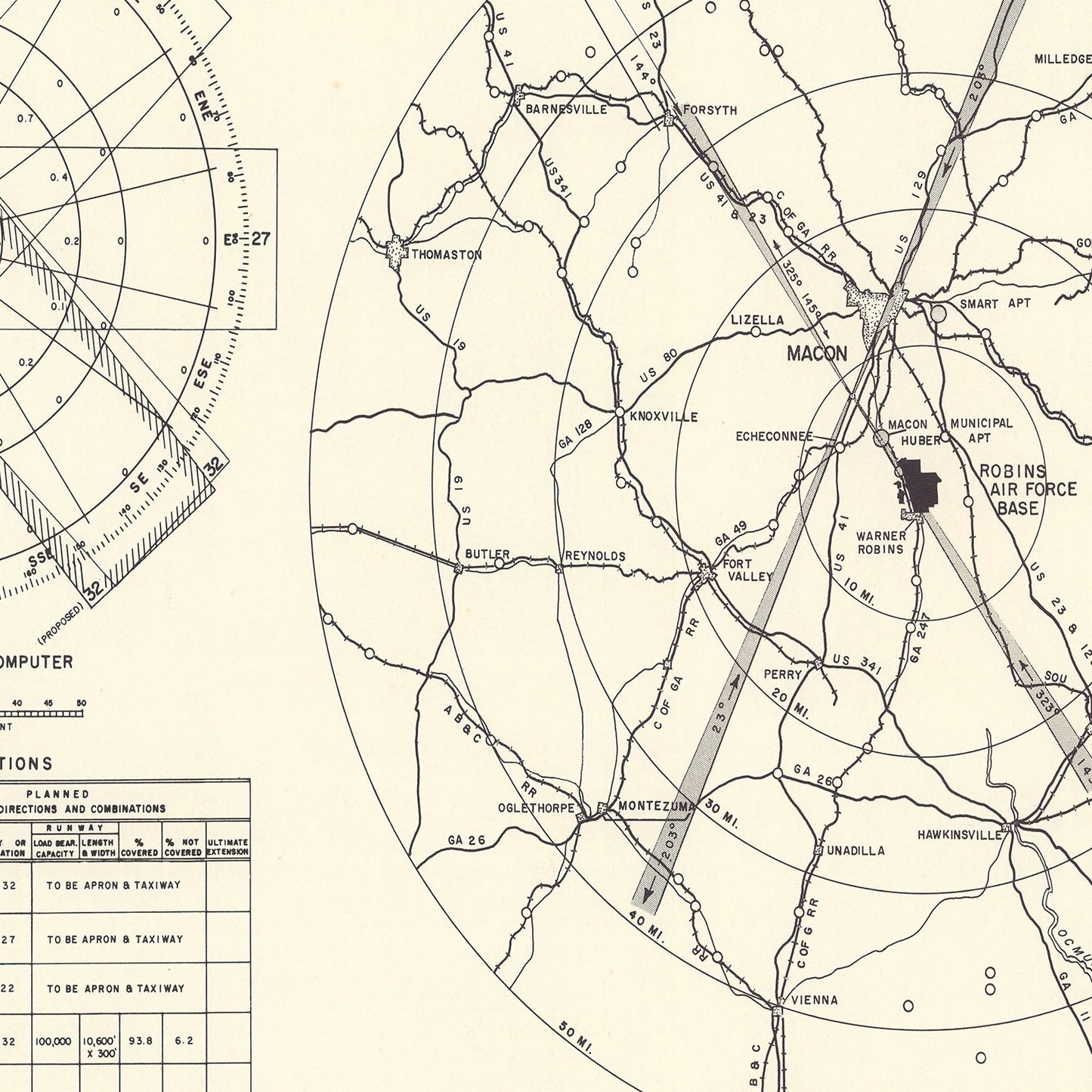 Vintage Map of the Robins Air Force Base Vicinity, 1952