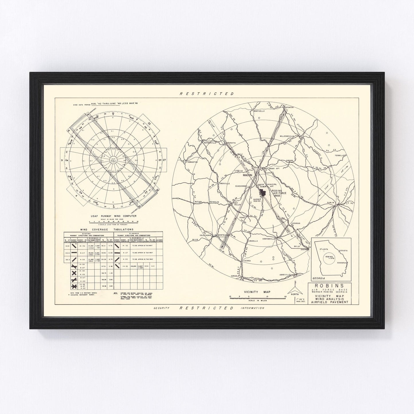 Vintage Map of the Robins Air Force Base Vicinity, 1952