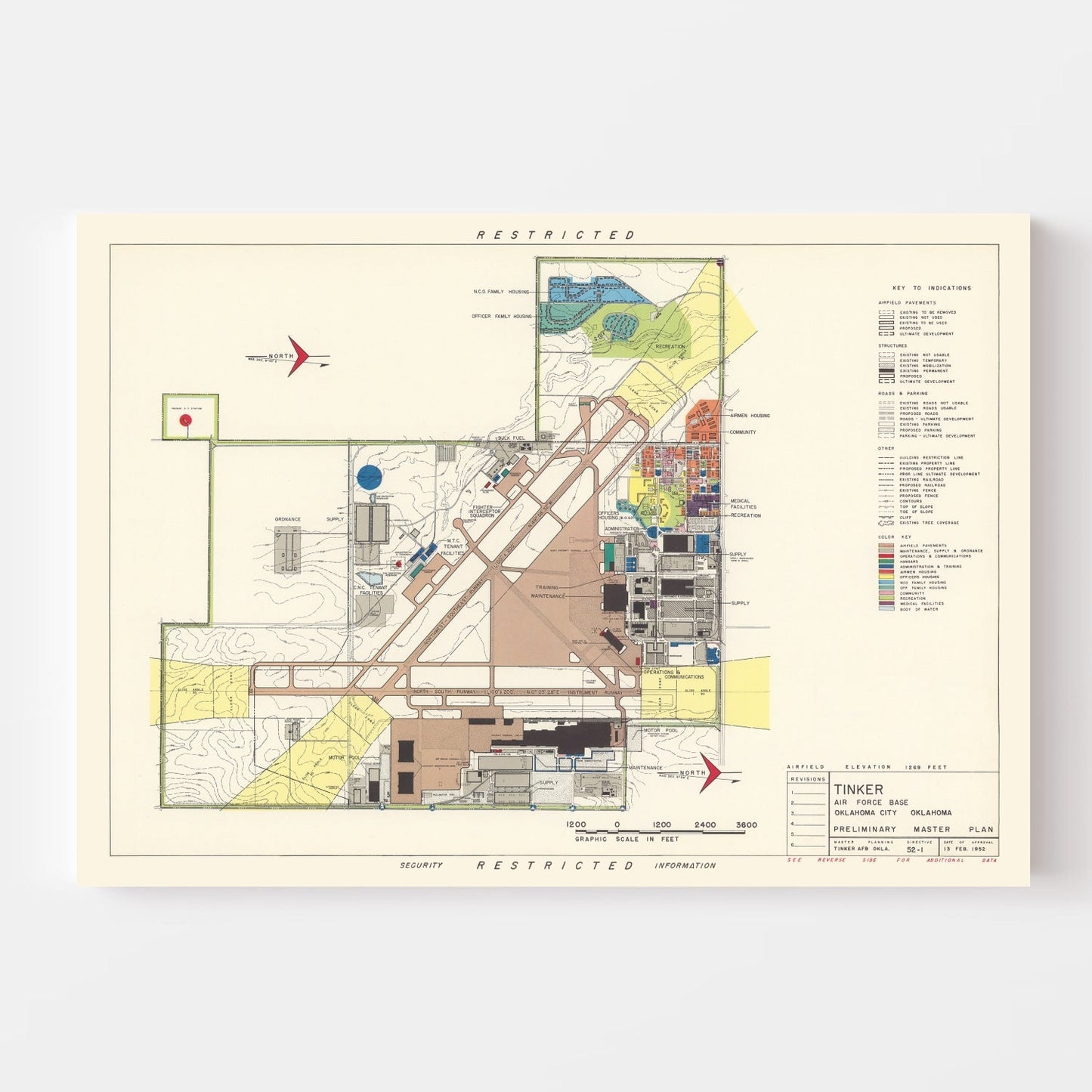 Vintage Map of Tinker Air Force Base, 1952
