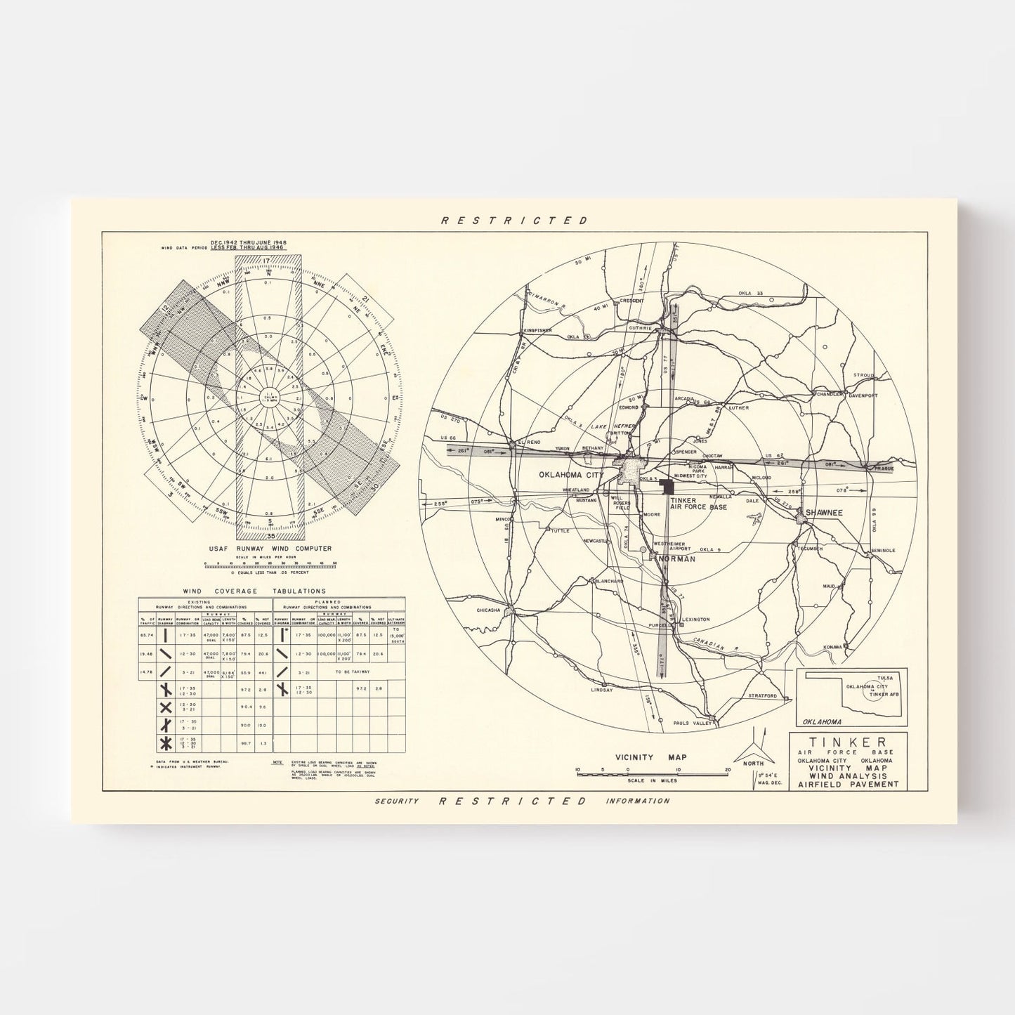 Vintage Map of the Tinker Air Force Base Vicinity, 1952