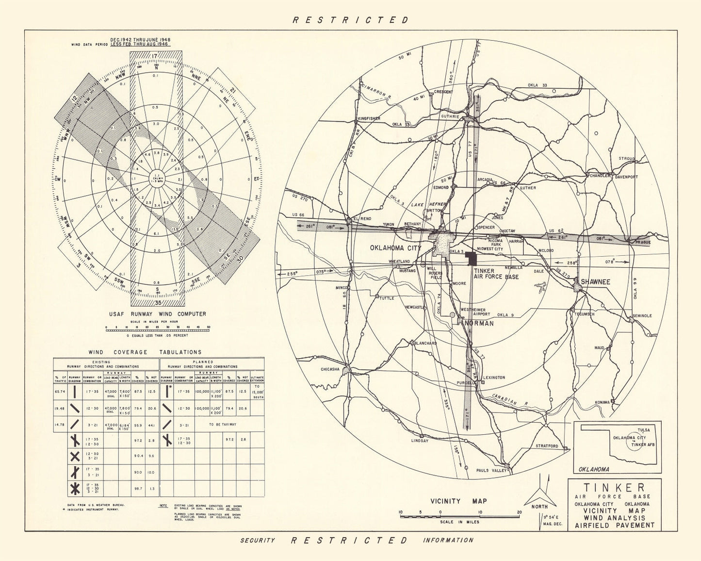 Vintage Map of the Tinker Air Force Base Vicinity, 1952