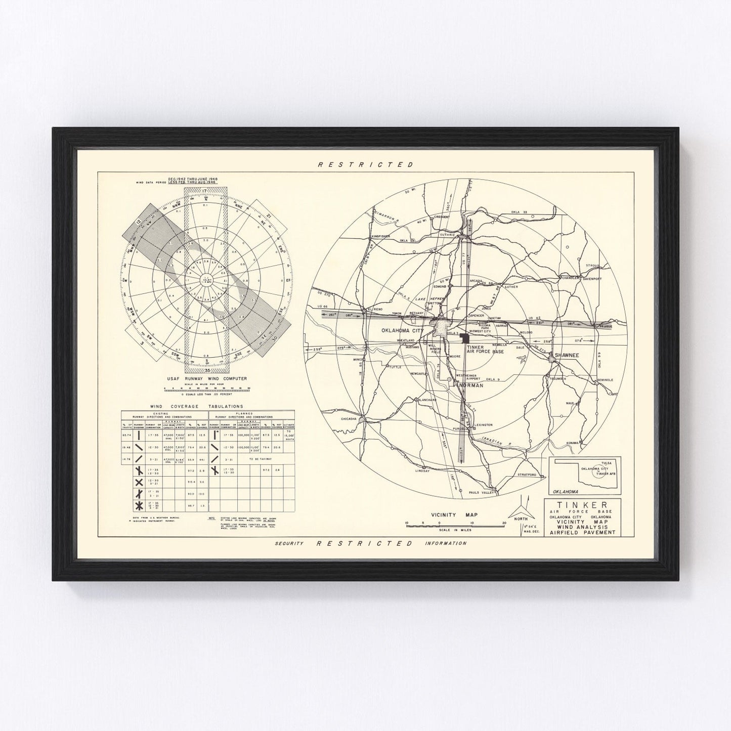 Vintage Map of the Tinker Air Force Base Vicinity, 1952