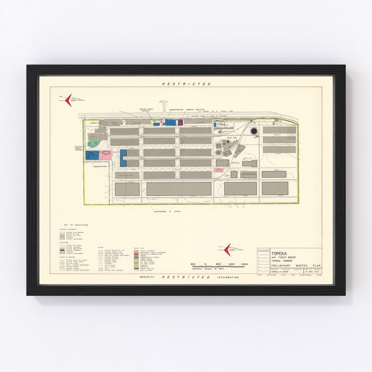 Vintage Map of Topeka Air Force Depot, 1951
