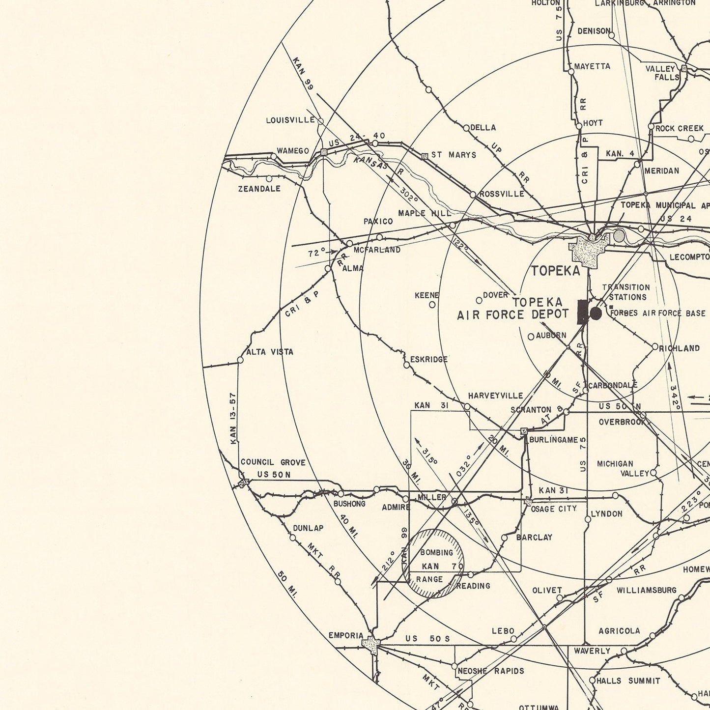 Vintage Map of the Topeka Air Force Depot Vicinity, 1951
