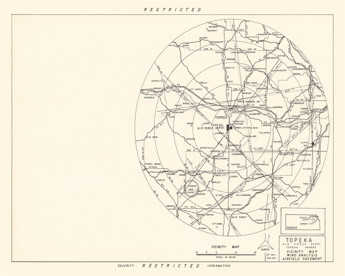 Vintage Map of the Topeka Air Force Depot Vicinity, 1951