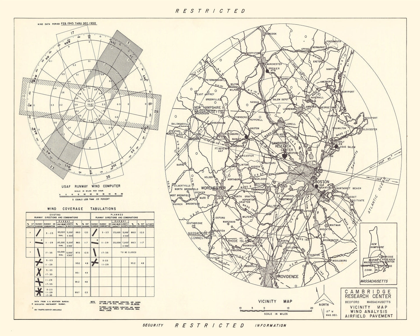 Vintage Map of the Cambridge Research Center Vicinity, 1952