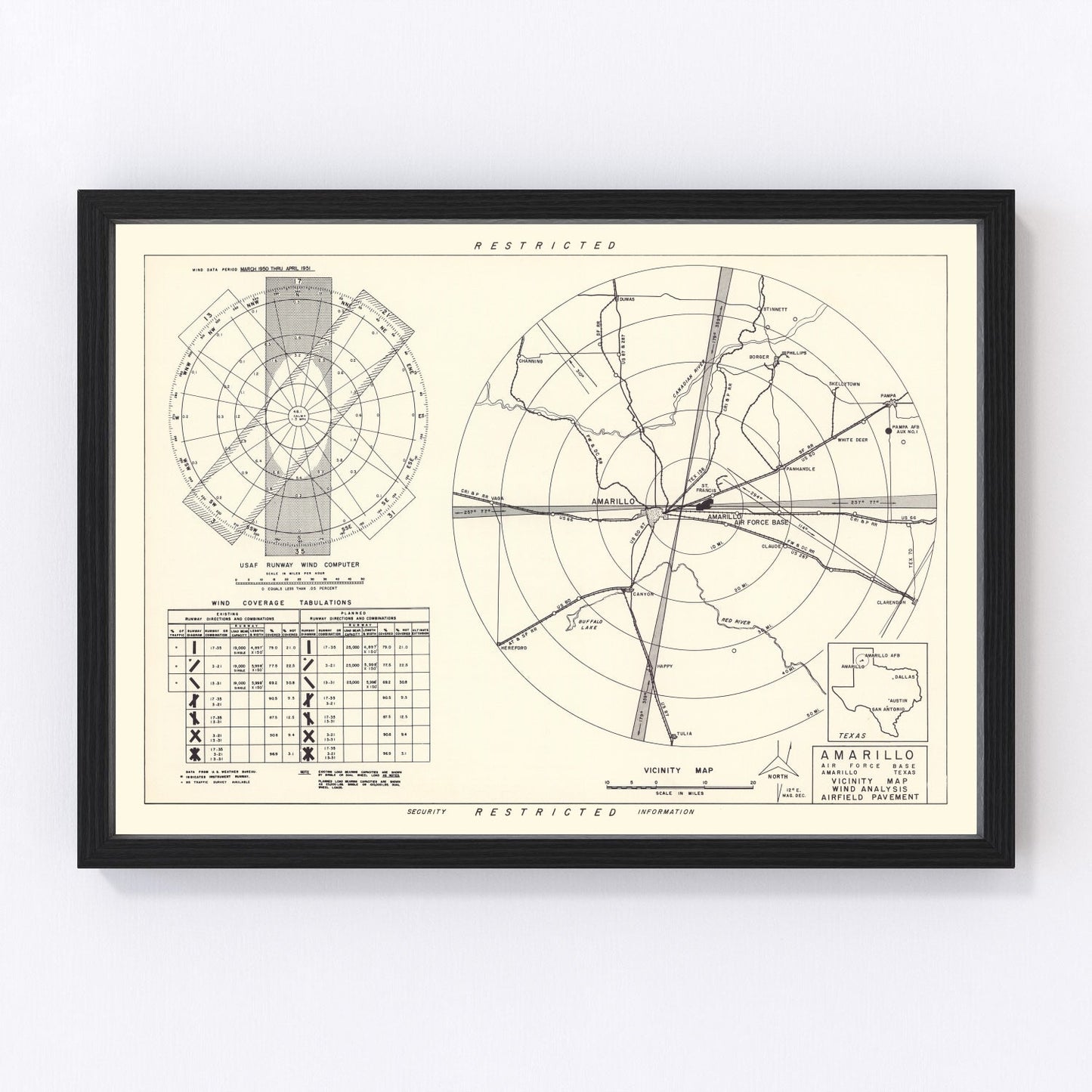 Vintage Map of the Amarillo Air Force Base Vicinity, 1952