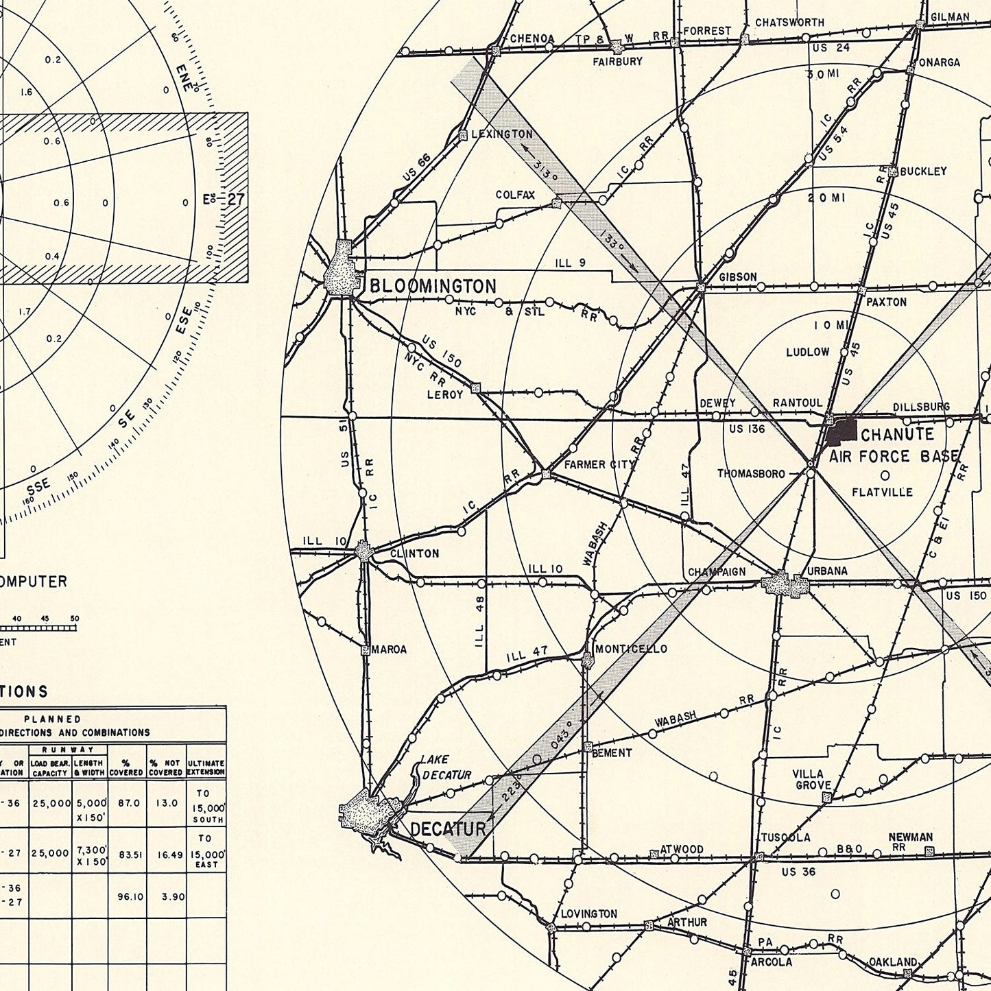 Vintage Map of the Chanute Air Force Base Vicinity, 1951
